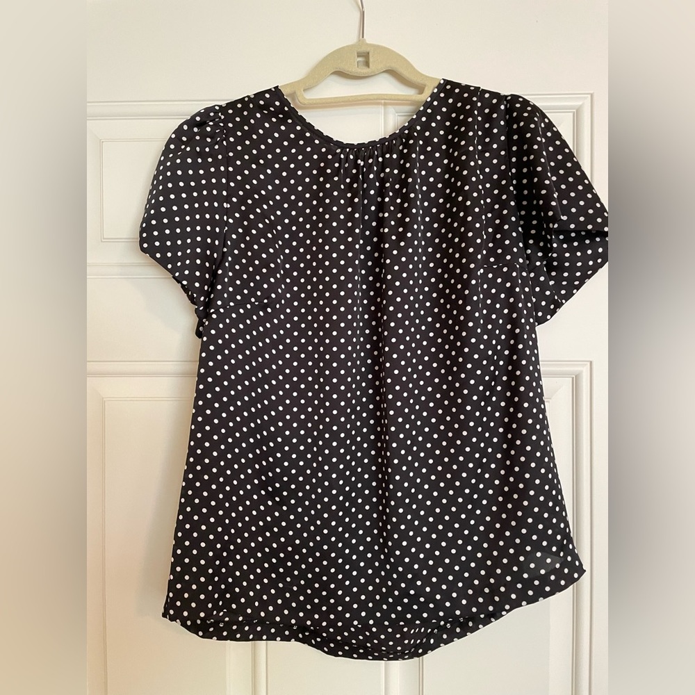 JCrew Polka Dot Blouse with flounce sleeve (black and white) size 12